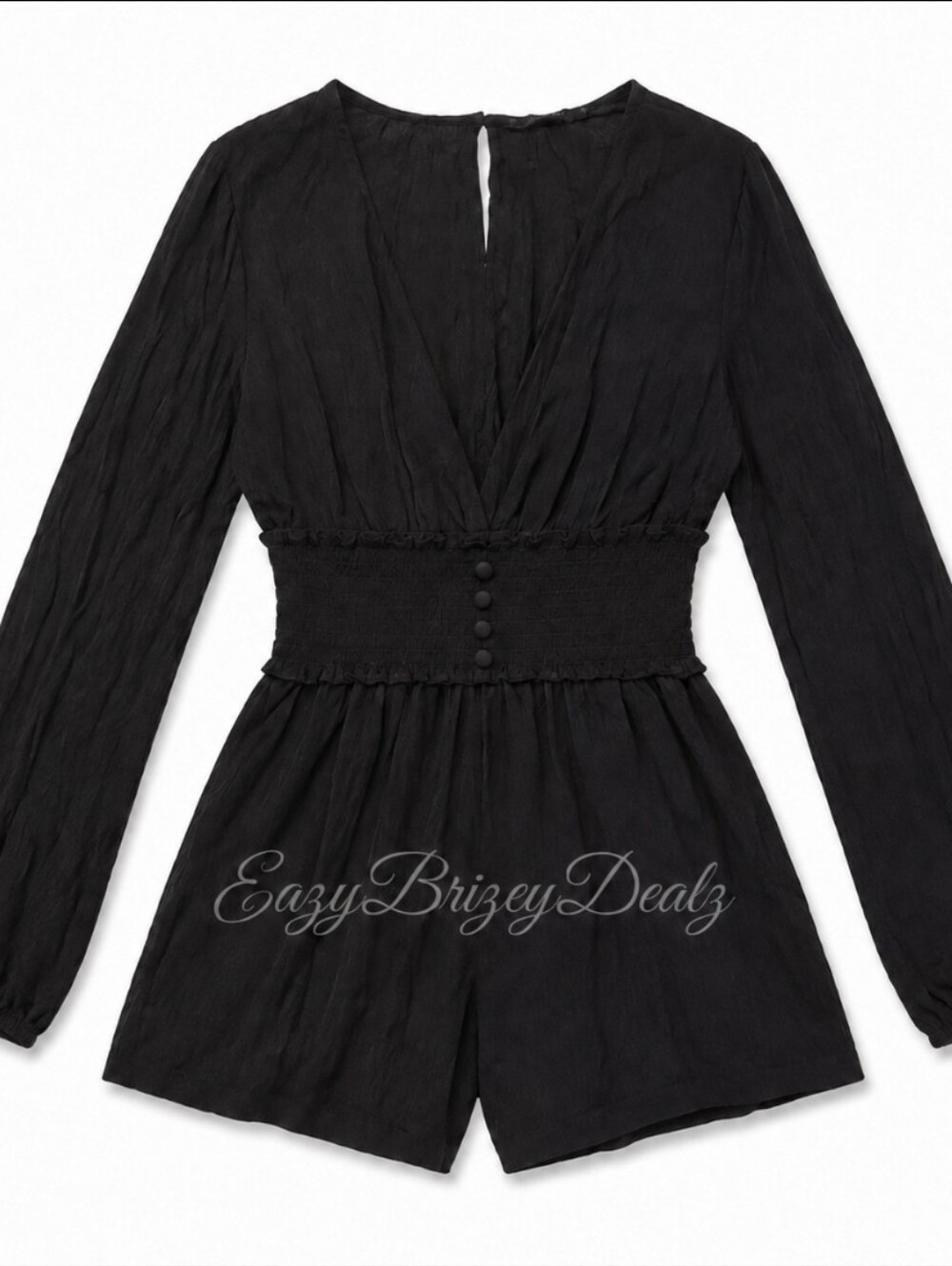 NEW Forever 21 Black Smocked-Waist Long Sleeve Tunic Romper - Picture 2 of 8